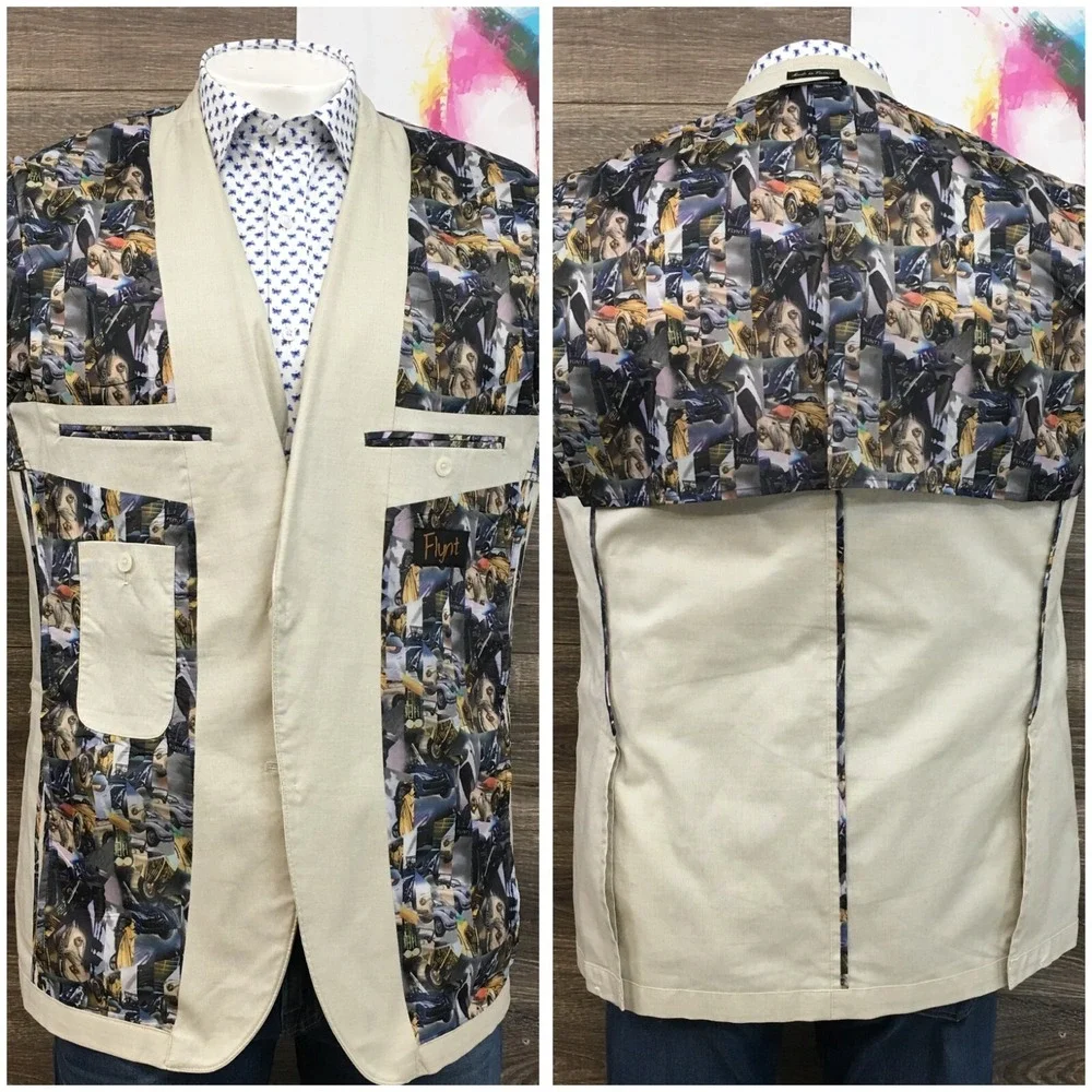 FLYNT Mens Blazer Sport Coat Casual Jacket‎ Size 44L Two Button Cotton Suit